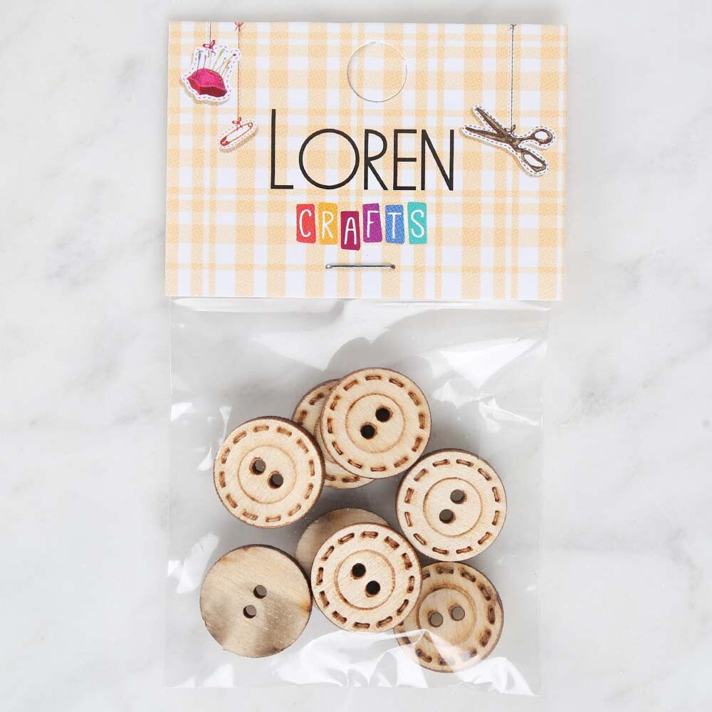 Loren Crafts 8'li Ahşap Düğme Çizgi Baskılı - 1752